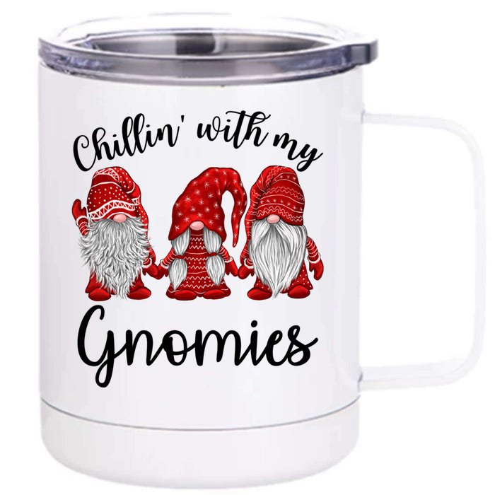 Chillin With My Gnomies Red Buffalo Plaid Gnome Christmas Great Gift Front & Back 12oz Stainless Steel Tumbler Cup