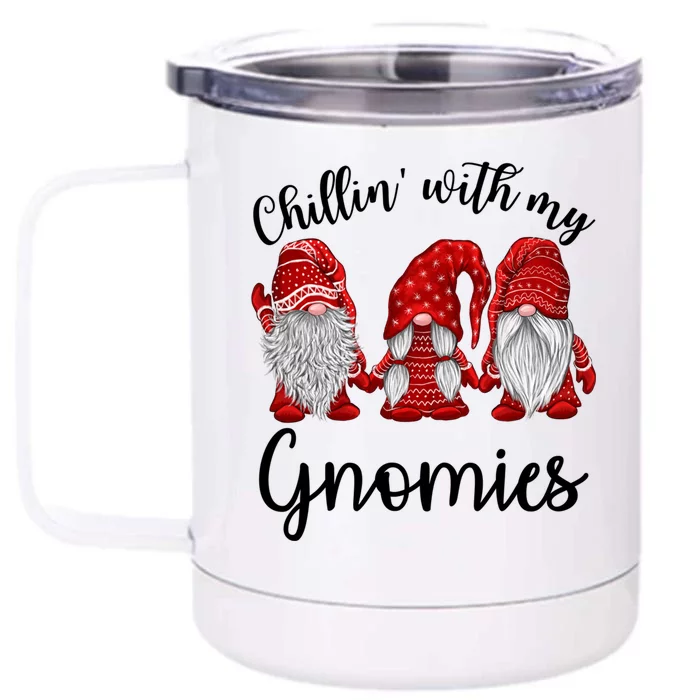 Chillin With My Gnomies Red Buffalo Plaid Gnome Christmas Great Gift Front & Back 12oz Stainless Steel Tumbler Cup