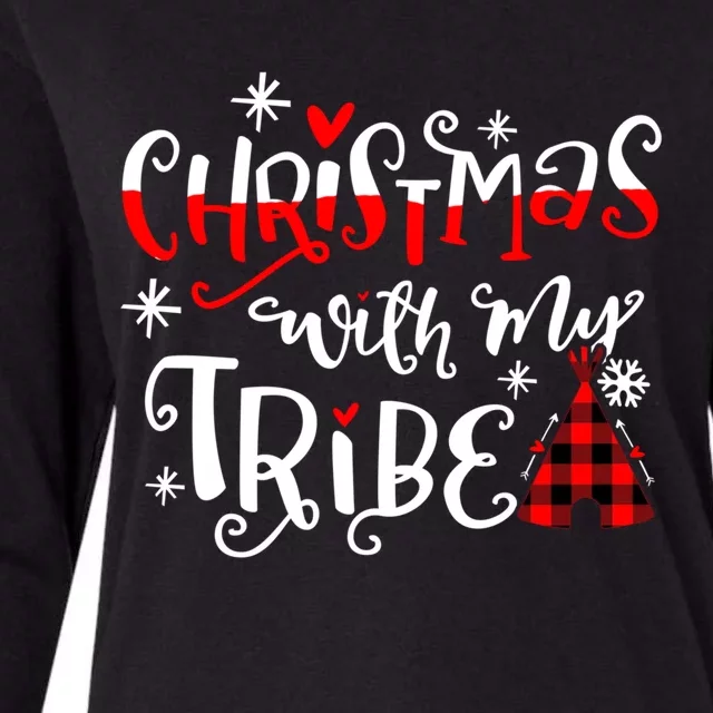 Christmas With My Tribe Red Plaid Family Matching Outfit Gift Womens Cotton Relaxed Long Sleeve T-Shirt