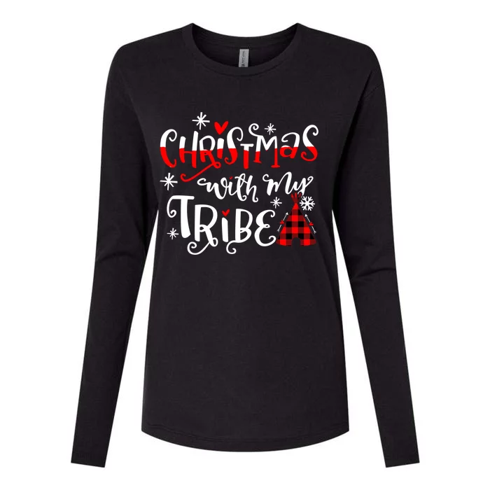 Christmas With My Tribe Red Plaid Family Matching Outfit Gift Womens Cotton Relaxed Long Sleeve T-Shirt