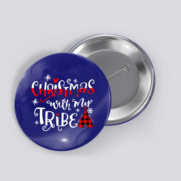 Christmas With My Tribe Red Plaid Family Matching Outfit Gift Button