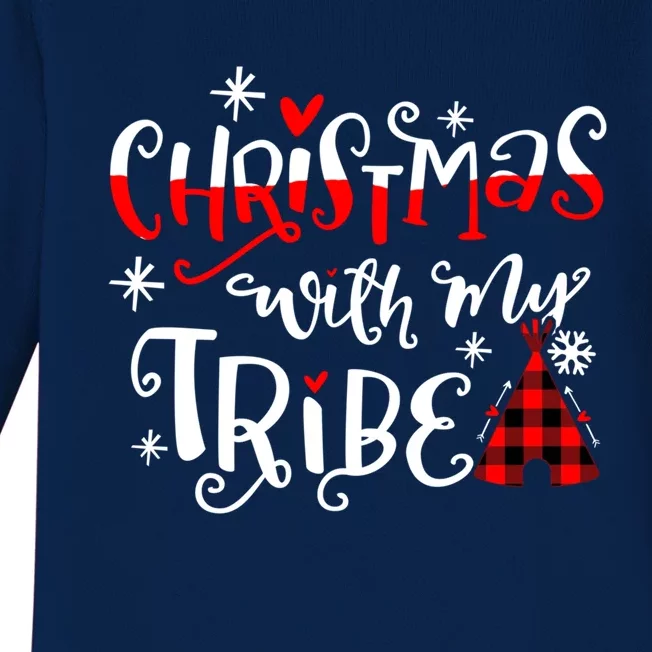 Christmas With My Tribe Red Plaid Family Matching Outfit Gift Baby Long Sleeve Bodysuit