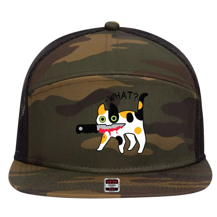 Cat What Murderous Calico Cat With Knife Halloween Costume 7 Panel Mesh Trucker Snapback Hat