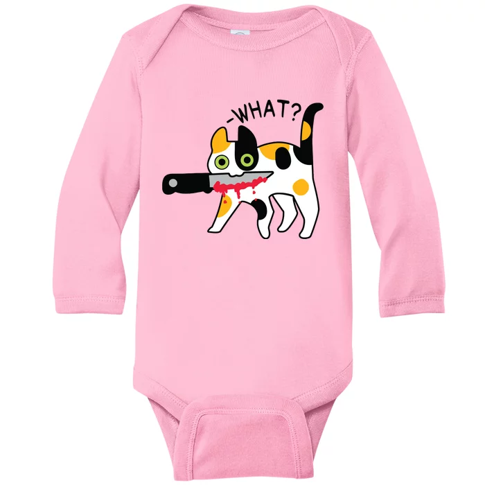 Cat What Murderous Calico Cat With Knife Halloween Costume Baby Long Sleeve Bodysuit