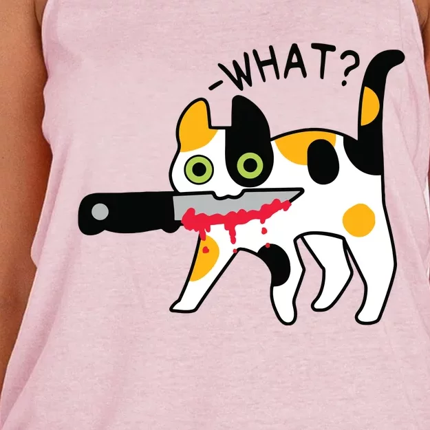 Cat What Murderous Calico Cat With Knife Halloween Costume Women's Knotted Racerback Tank