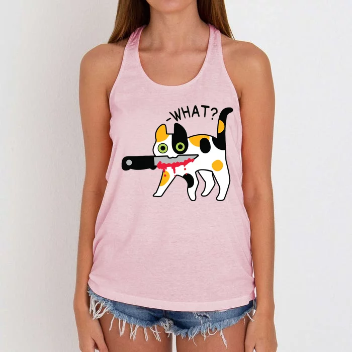 Cat What Murderous Calico Cat With Knife Halloween Costume Women's Knotted Racerback Tank