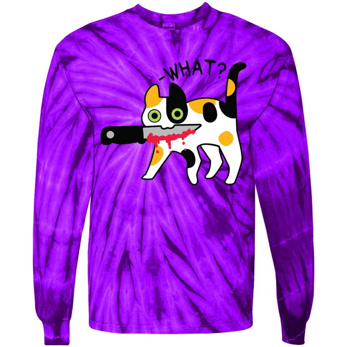 Cat What Murderous Calico Cat With Knife Halloween Costume Tie-Dye Long Sleeve Shirt