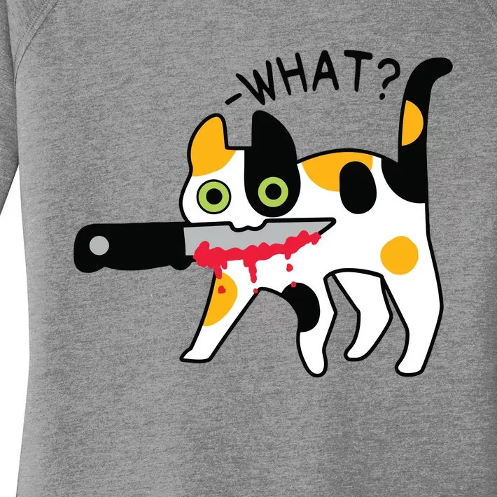 Cat What Murderous Calico Cat With Knife Halloween Costume Women's Perfect Tri Tunic Long Sleeve Shirt