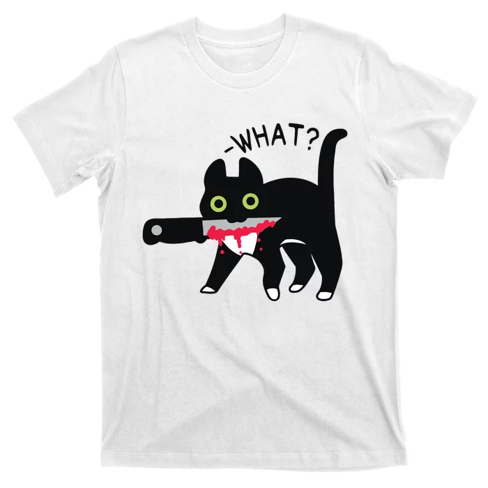 Cat What Murderous Tuxedo Cat With Knife Halloween Costume T-Shirt