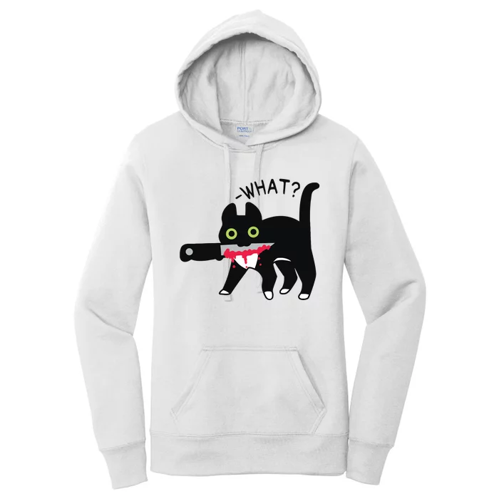 Cat What Murderous Tuxedo Cat With Knife Halloween Costume Women's Pullover Hoodie