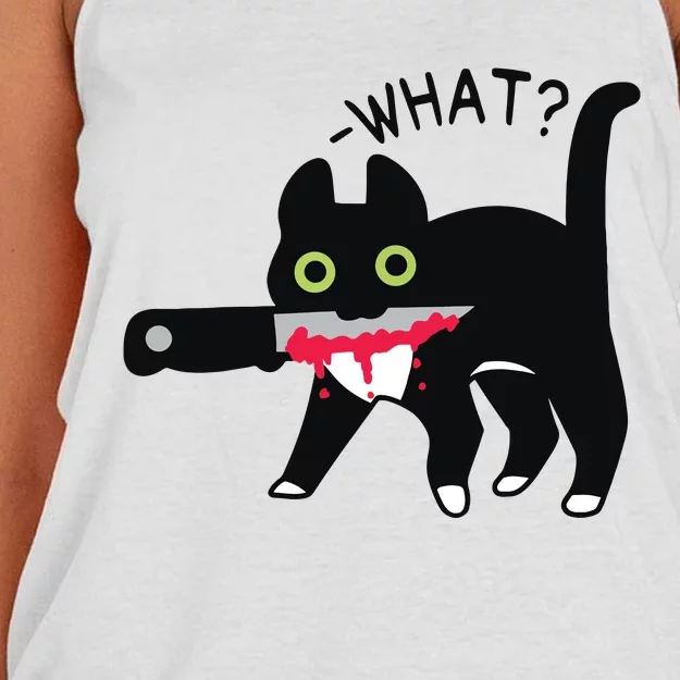 Cat What Murderous Tuxedo Cat With Knife Halloween Costume Women's Knotted Racerback Tank