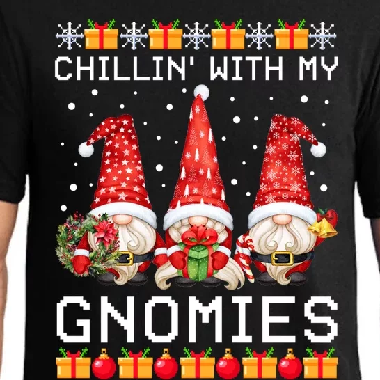 Chillin With My Gnomies Ugly Christmas Sweater Santa Gnomes Cute Gift Pajama Set