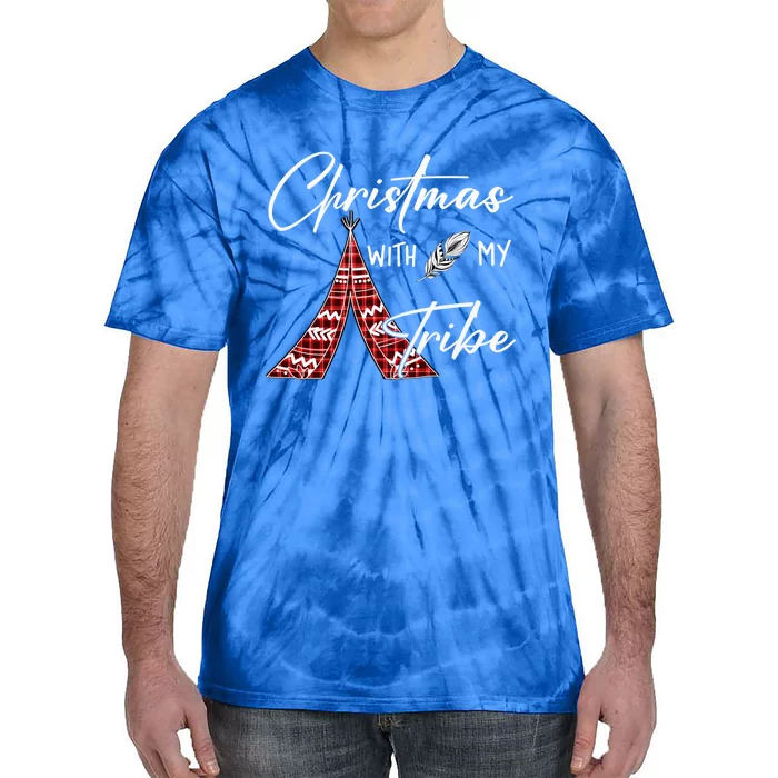 Christmas With My Tribe Red Plaid Family Matching Outfit Gift Tie-Dye T-Shirt