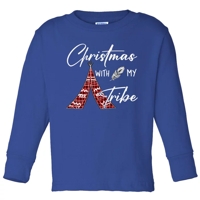 Christmas With My Tribe Red Plaid Family Matching Outfit Gift Toddler Long Sleeve Shirt