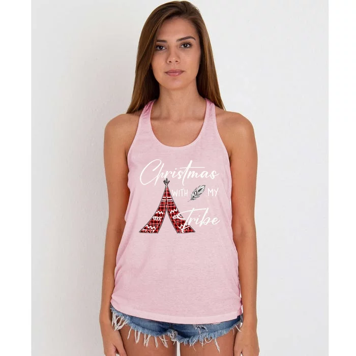 Christmas With My Tribe Red Plaid Family Matching Outfit Gift Women's Knotted Racerback Tank