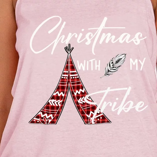 Christmas With My Tribe Red Plaid Family Matching Outfit Gift Women's Knotted Racerback Tank