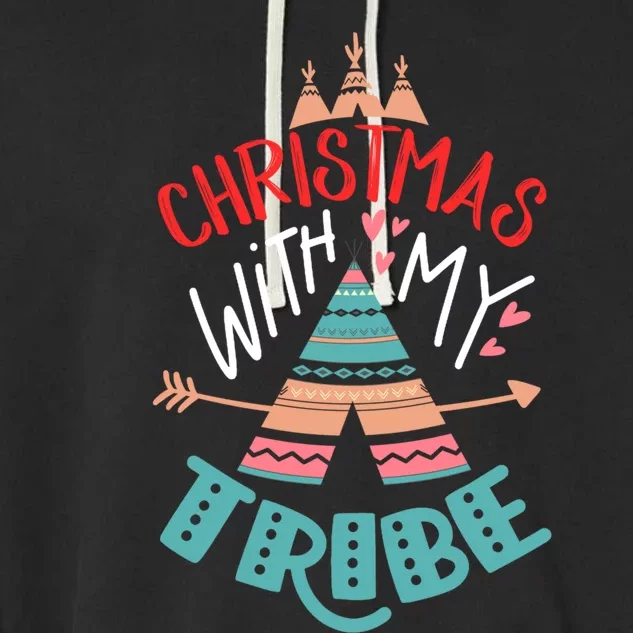 Christmas With My Tribe Red Plaid Family Matching Outfit Gift Garment-Dyed Fleece Hoodie