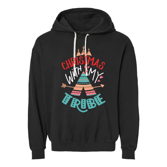 Christmas With My Tribe Red Plaid Family Matching Outfit Gift Garment-Dyed Fleece Hoodie