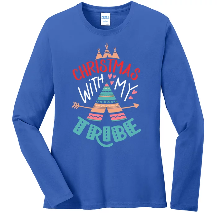 Christmas With My Tribe Red Plaid Family Matching Outfit Gift Ladies Long Sleeve Shirt