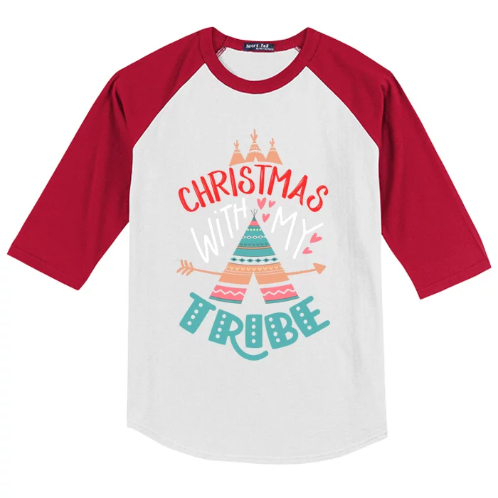 Christmas With My Tribe Red Plaid Family Matching Outfit Gift Kids Colorblock Raglan Jersey