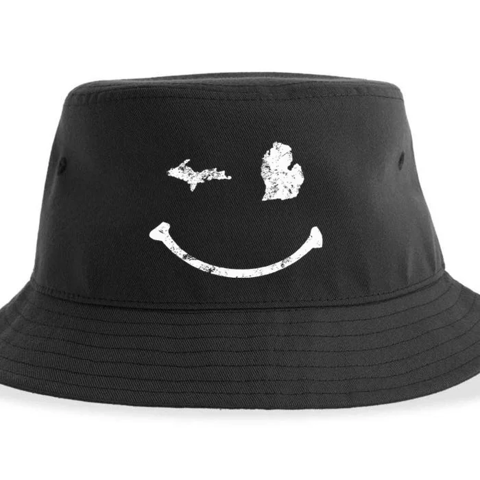 Cute Winking Michigan Mi Native Michigander Sustainable Bucket Hat