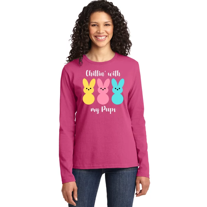 Chillin With My Peeps Easter Bunny Funny Cute Ladies Long Sleeve Shirt