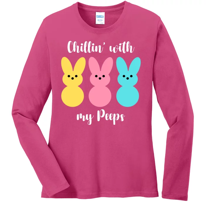 Chillin With My Peeps Easter Bunny Funny Cute Ladies Long Sleeve Shirt