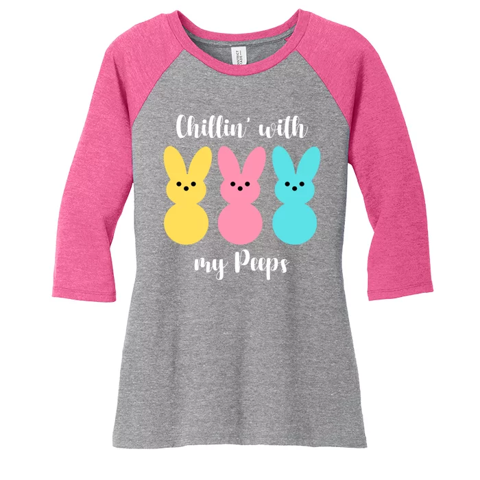 Chillin With My Peeps Easter Bunny Funny Cute Women's Tri-Blend 3/4-Sleeve Raglan Shirt