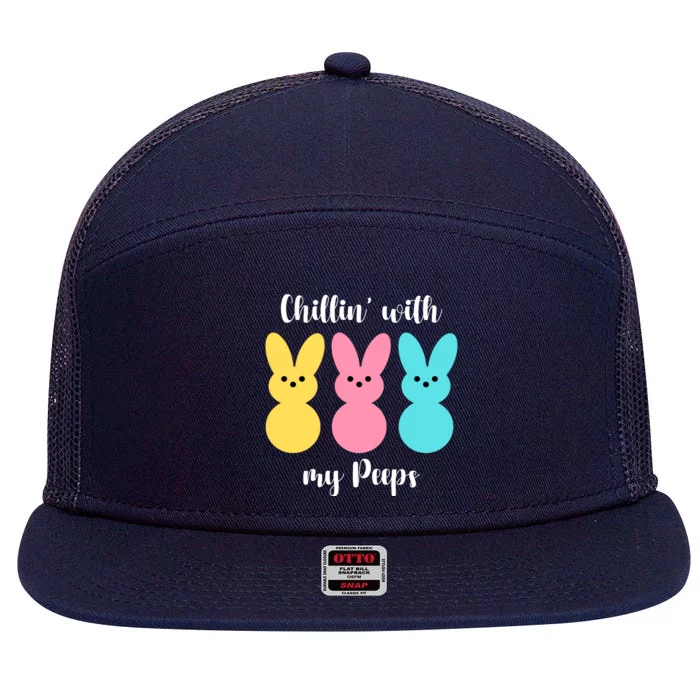 Chillin With My Peeps Easter Bunny Funny Cute 7 Panel Mesh Trucker Snapback Hat