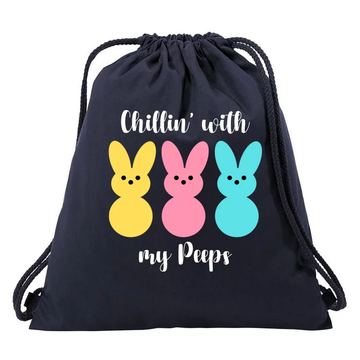 Chillin With My Peeps Easter Bunny Funny Cute Drawstring Bag