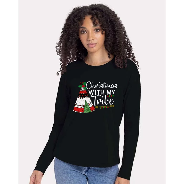 Christmas With My Tribe Red Plaid Family Matching Outfit Great Gift Womens Cotton Relaxed Long Sleeve T-Shirt