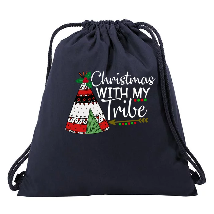 Christmas With My Tribe Red Plaid Family Matching Outfit Great Gift Drawstring Bag