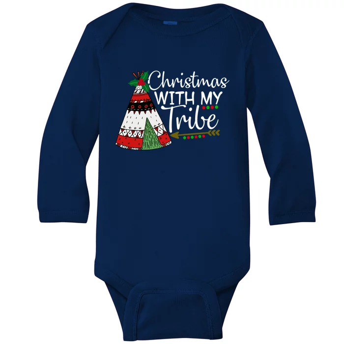 Christmas With My Tribe Red Plaid Family Matching Outfit Great Gift Baby Long Sleeve Bodysuit