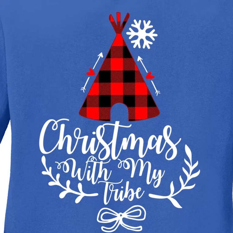 Christmas With My Tribe Red Plaid Family Matching Outfit Meaningful Gift Ladies Long Sleeve Shirt