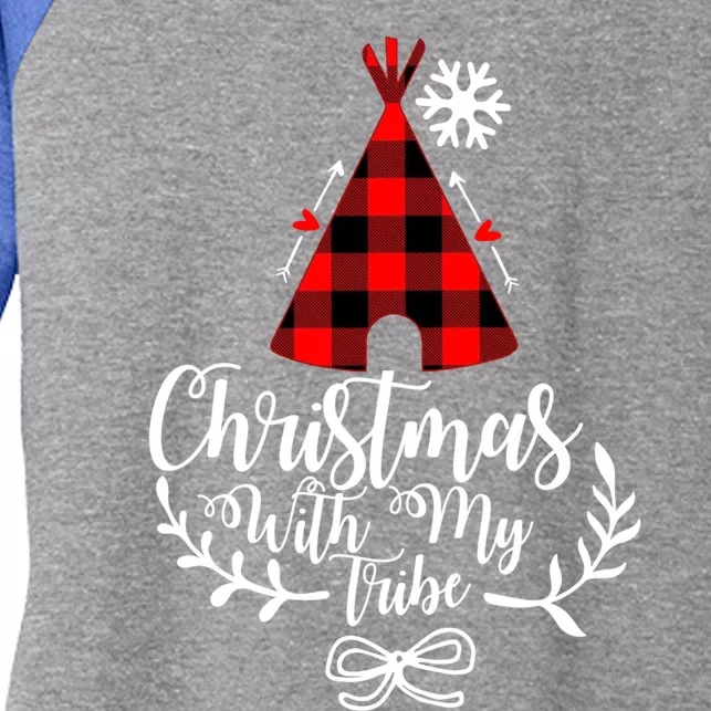 Christmas With My Tribe Red Plaid Family Matching Outfit Meaningful Gift Women's Tri-Blend 3/4-Sleeve Raglan Shirt