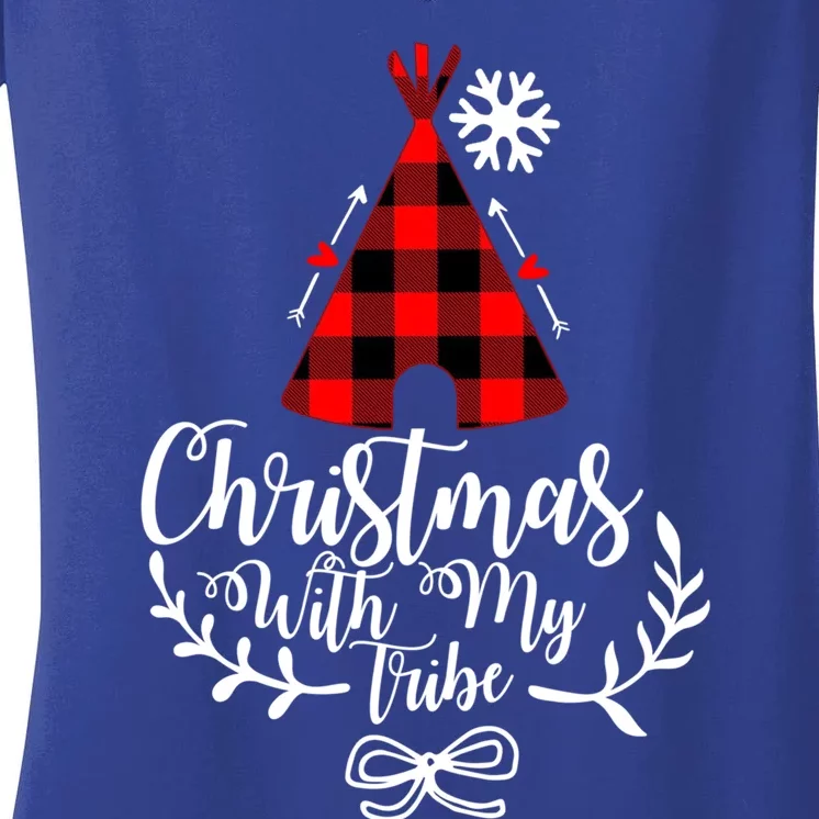 Christmas With My Tribe Red Plaid Family Matching Outfit Meaningful Gift Women's V-Neck T-Shirt