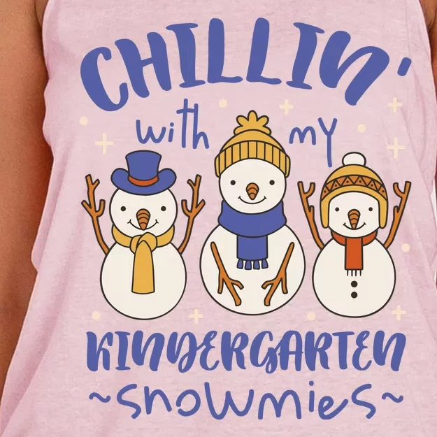 Chillin With My Kindergarten Snowmies Cute Winter Women's Knotted Racerback Tank