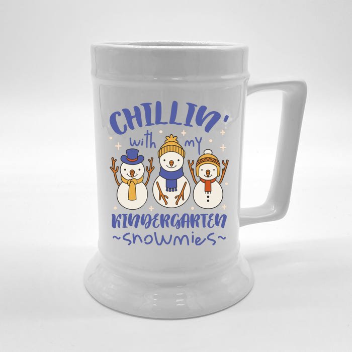 Chillin With My Kindergarten Snowmies Cute Winter Front & Back Beer Stein