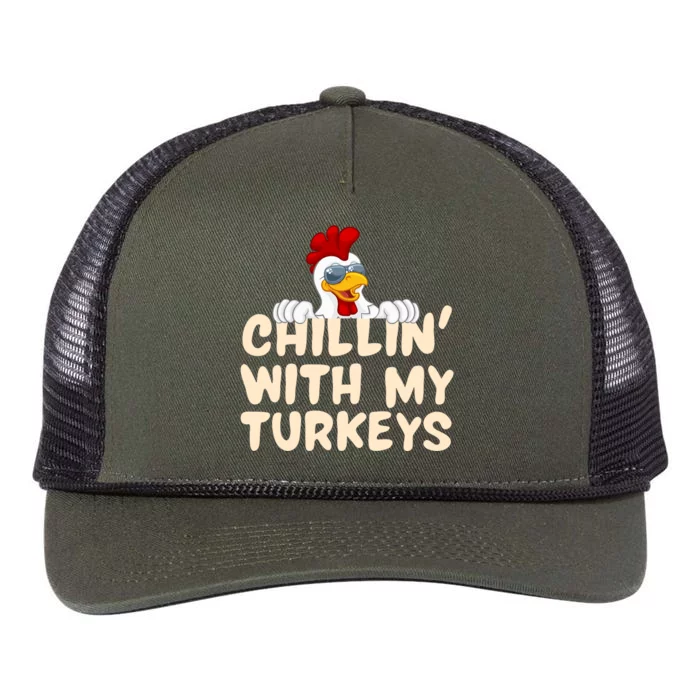 Chillin With My Turkeys Thanksgiving Retro Rope Trucker Hat Cap