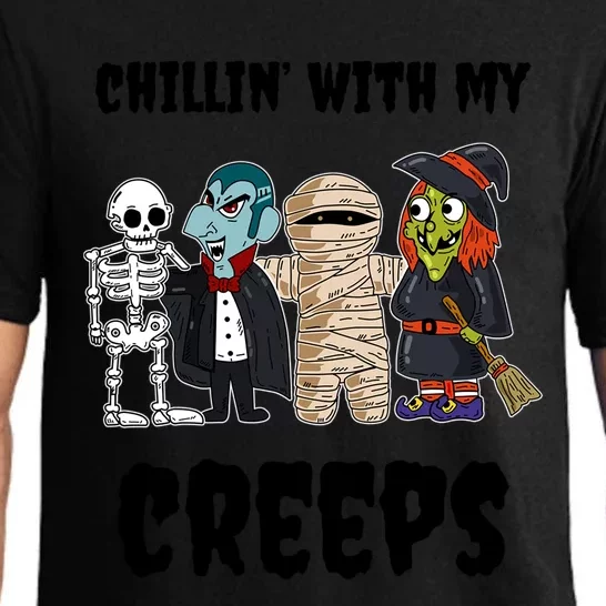 Chillin With My Creeps Monster Witch Vampire Skeleton Mummy Gift Pajama Set