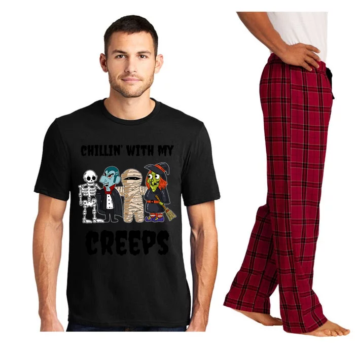 Chillin With My Creeps Monster Witch Vampire Skeleton Mummy Gift Pajama Set