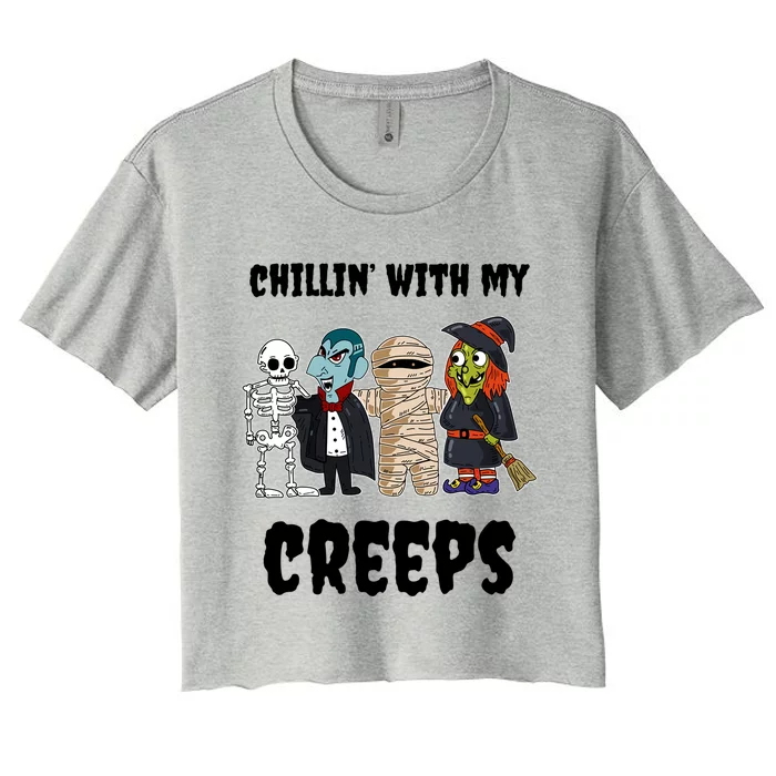 Chillin With My Creeps Monster Witch Vampire Skeleton Mummy Gift Women's Crop Top Tee