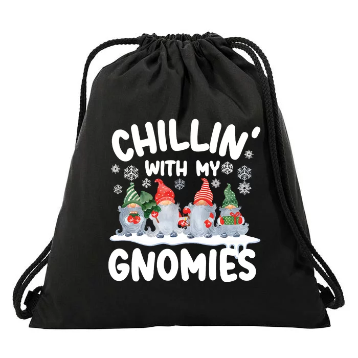 Chillin With My Gnomies Funny Christmas Drawstring Bag