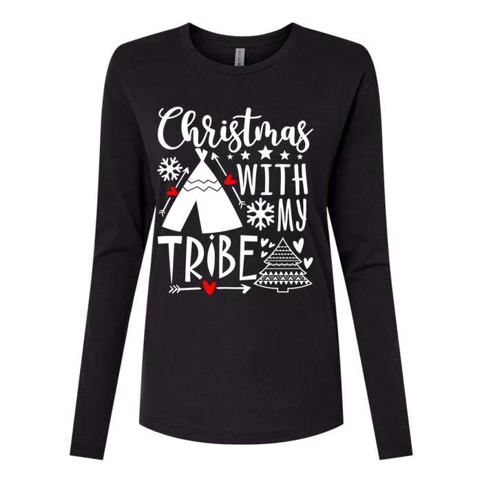 Christmas With My Tribe Red Plaid Family Matching Outfit Gift Womens Cotton Relaxed Long Sleeve T-Shirt