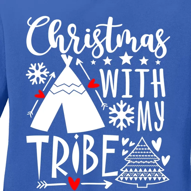 Christmas With My Tribe Red Plaid Family Matching Outfit Gift Ladies Long Sleeve Shirt