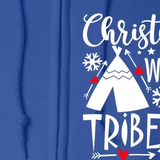 Christmas With My Tribe Red Plaid Family Matching Outfit Gift Full Zip Hoodie