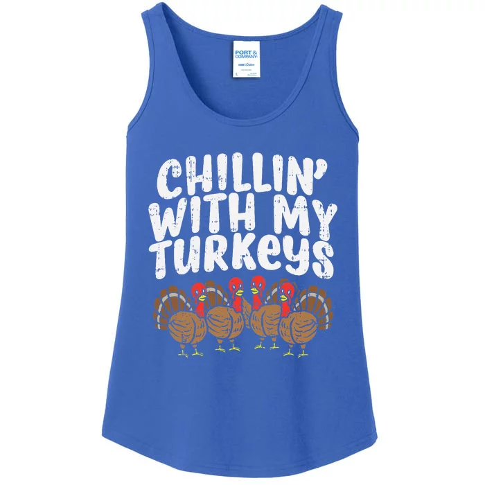 Chillin With My Turkeys Thanksgiving Family Gift Ladies Essential Tank