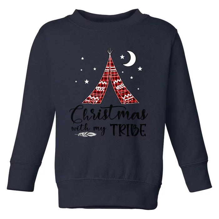 Christmas With My Tribe Red Plaid Family Matching Outfit Gift Toddler Sweatshirt