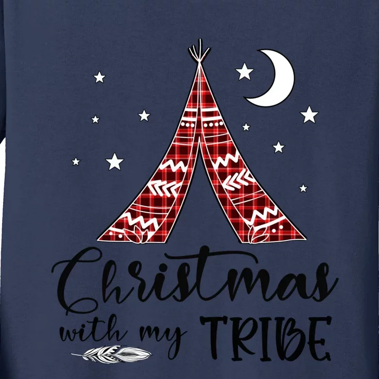 Christmas With My Tribe Red Plaid Family Matching Outfit Gift Kids Long Sleeve Shirt