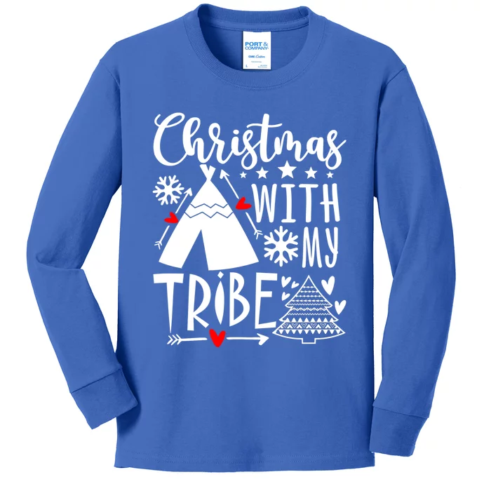 Christmas With My Tribe Xmas Family Matching Outfit Cool Gift Kids Long Sleeve Shirt